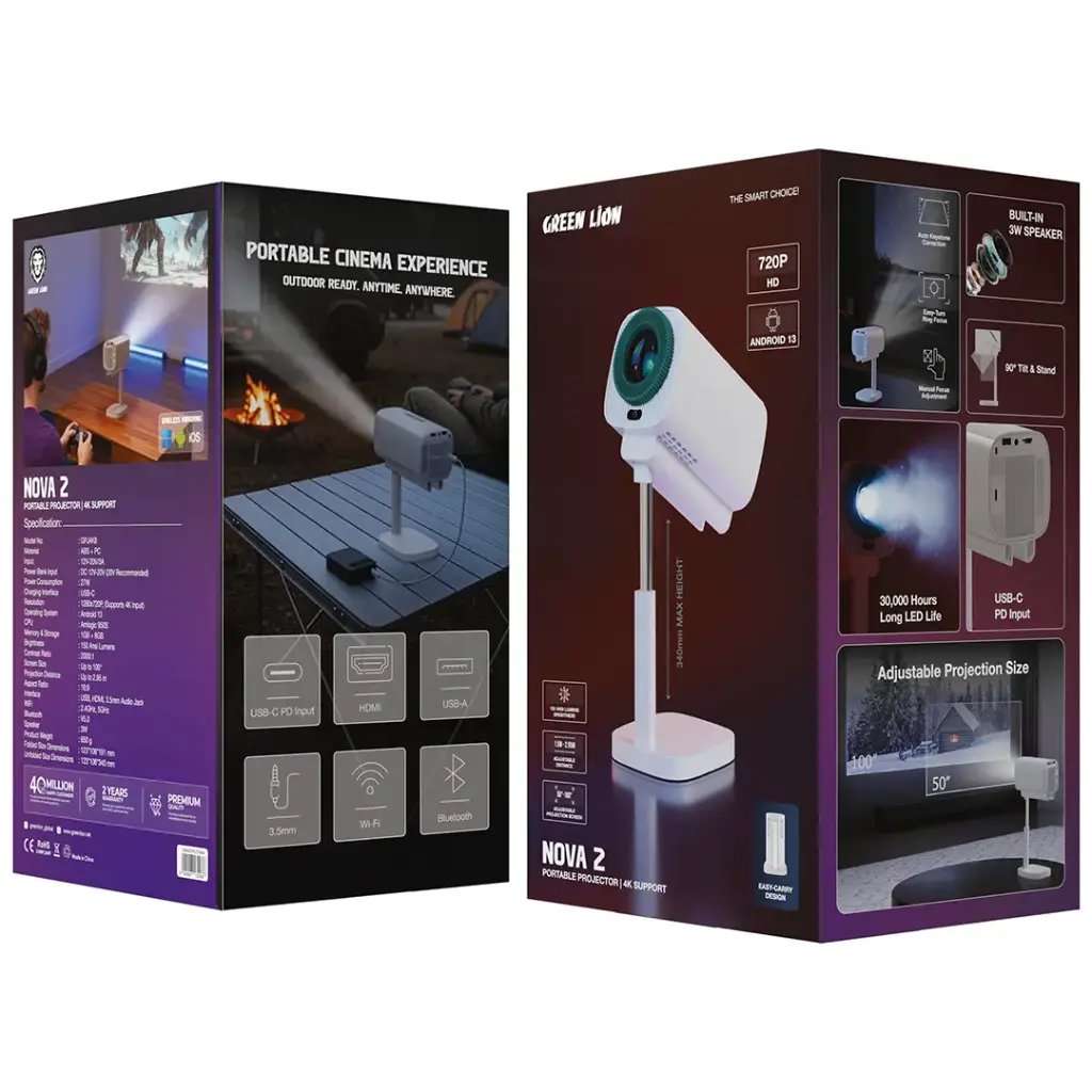 Green Lion Nova 2 Portable Projector 4K Support - Linkphones Center